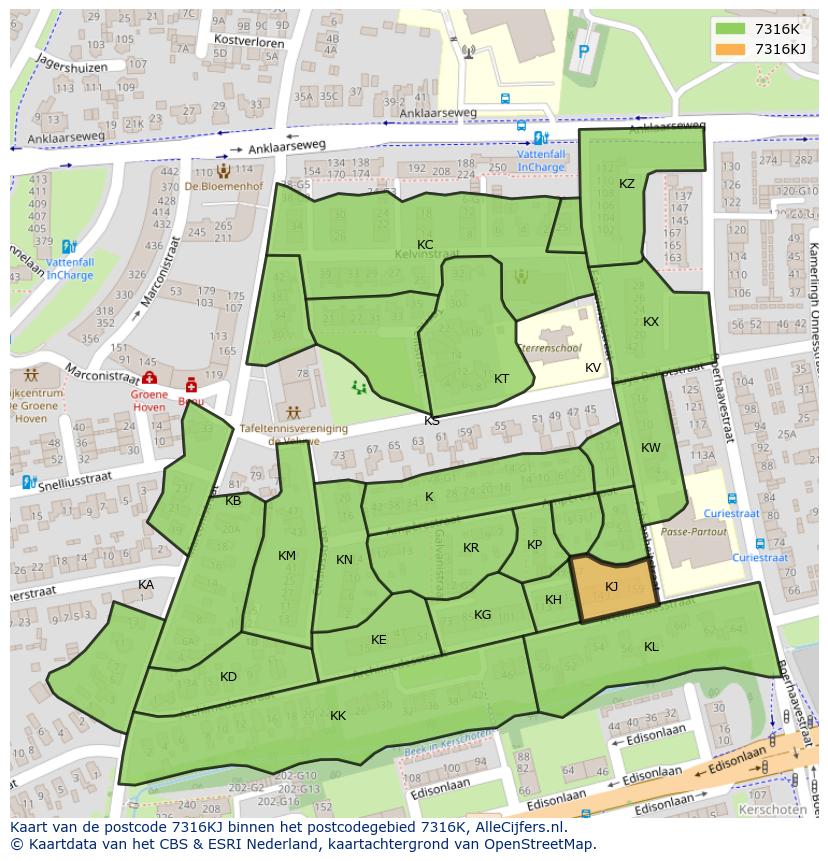 Afbeelding van het postcodegebied 7316 KJ op de kaart.