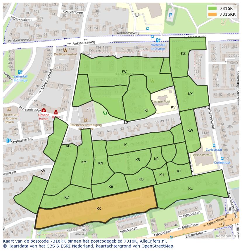 Afbeelding van het postcodegebied 7316 KK op de kaart.