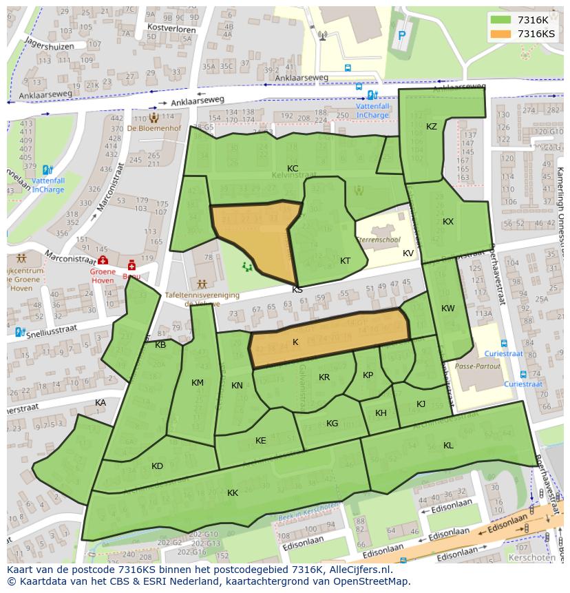 Afbeelding van het postcodegebied 7316 KS op de kaart.