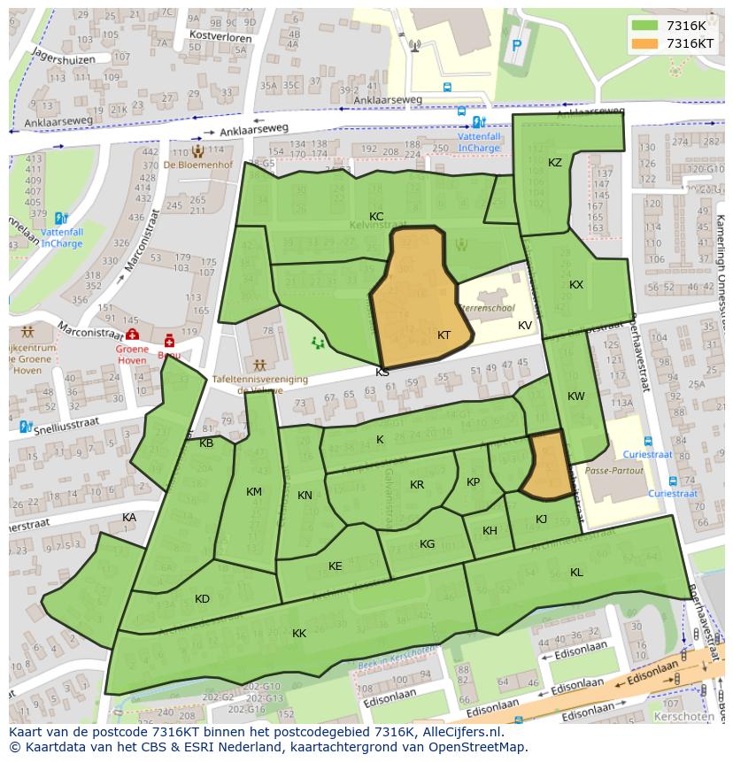 Afbeelding van het postcodegebied 7316 KT op de kaart.