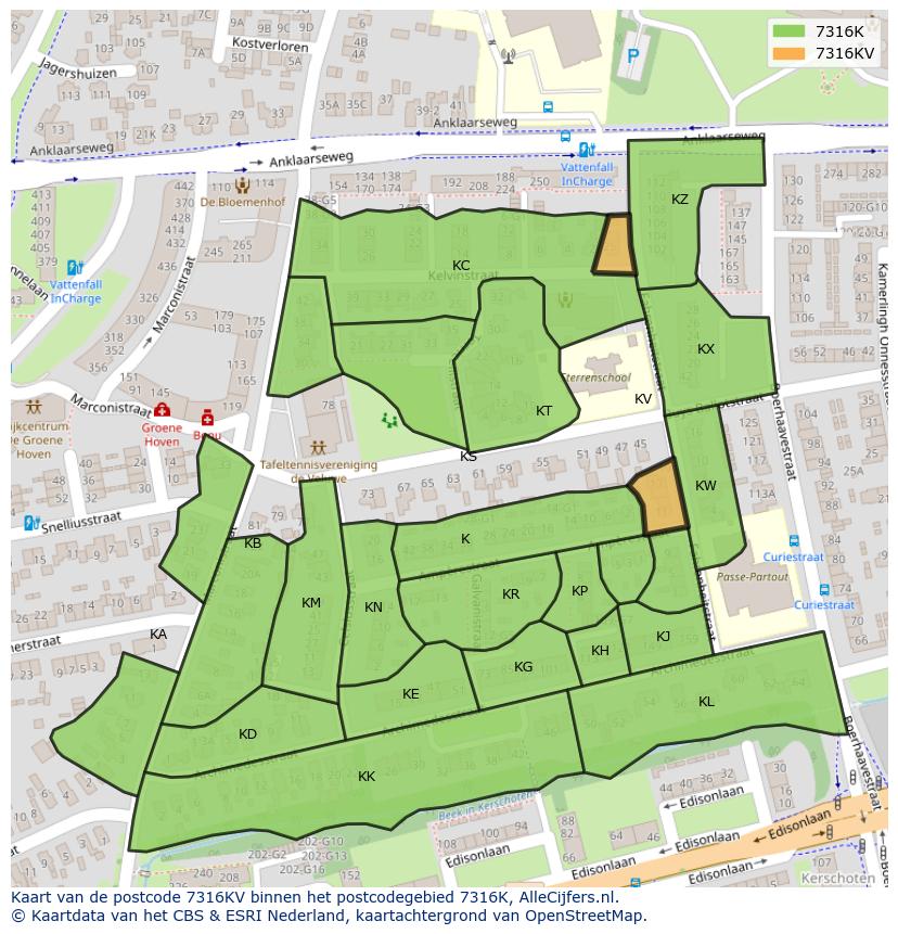 Afbeelding van het postcodegebied 7316 KV op de kaart.