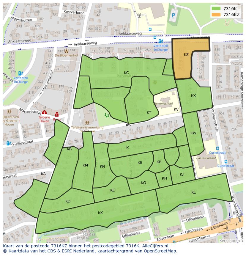 Afbeelding van het postcodegebied 7316 KZ op de kaart.