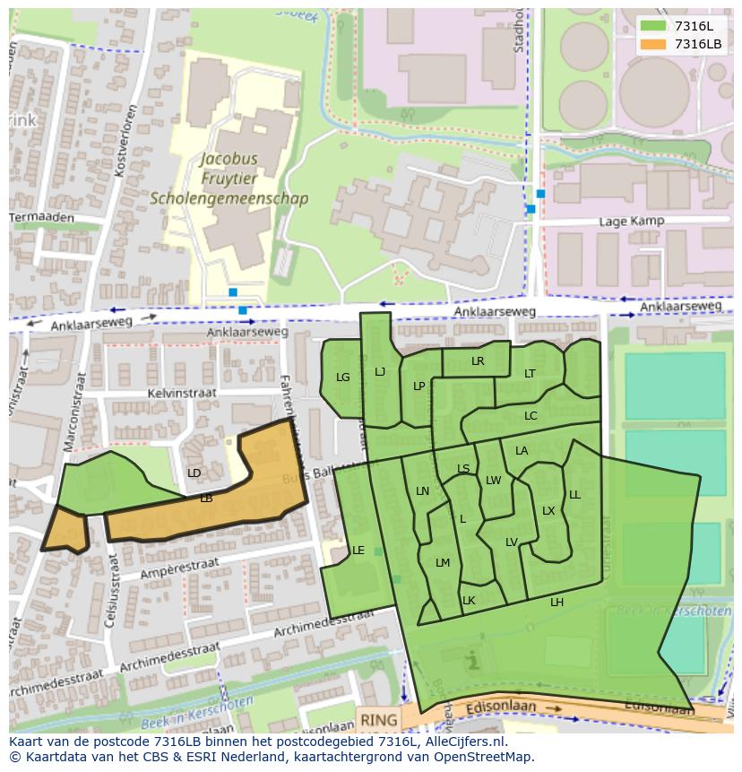 Afbeelding van het postcodegebied 7316 LB op de kaart.