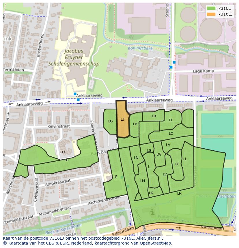 Afbeelding van het postcodegebied 7316 LJ op de kaart.
