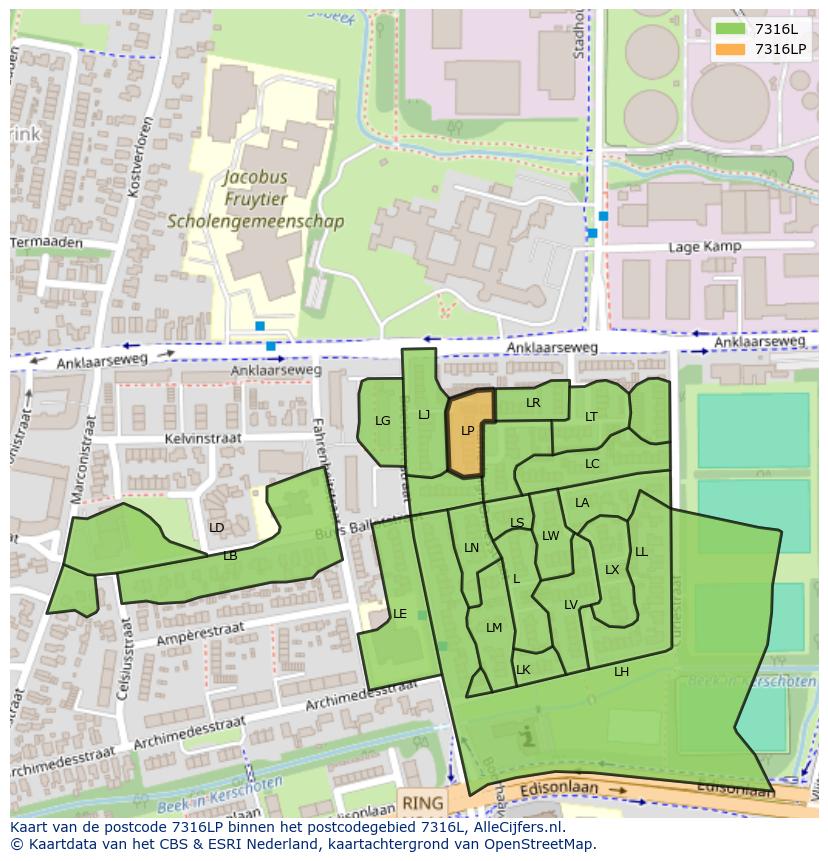Afbeelding van het postcodegebied 7316 LP op de kaart.