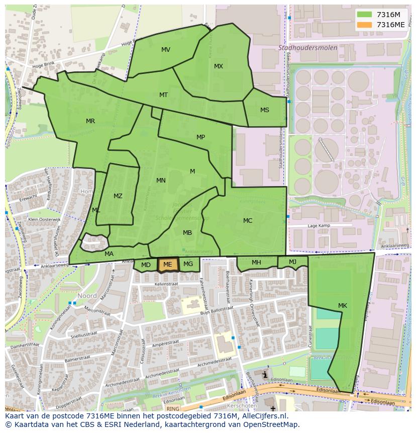 Afbeelding van het postcodegebied 7316 ME op de kaart.