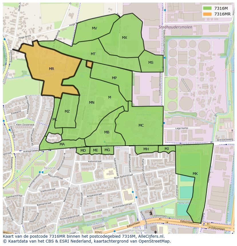 Afbeelding van het postcodegebied 7316 MR op de kaart.