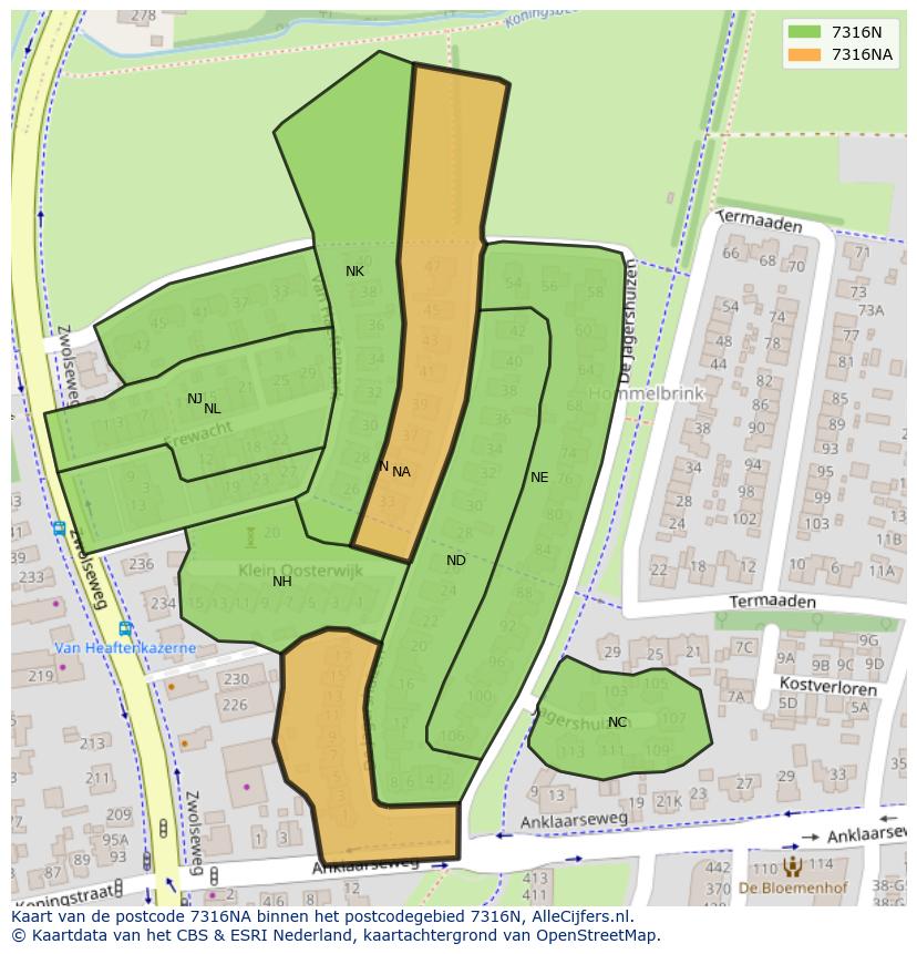 Afbeelding van het postcodegebied 7316 NA op de kaart.