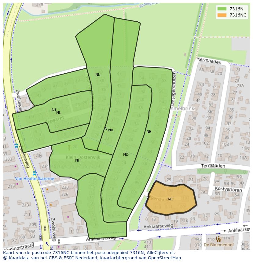 Afbeelding van het postcodegebied 7316 NC op de kaart.