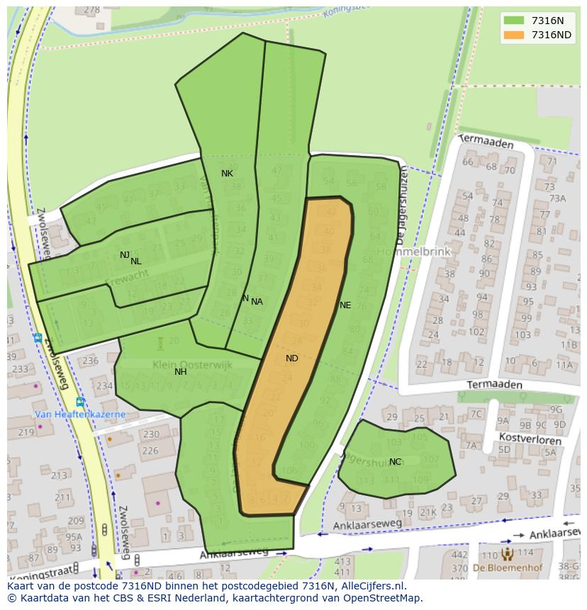 Afbeelding van het postcodegebied 7316 ND op de kaart.