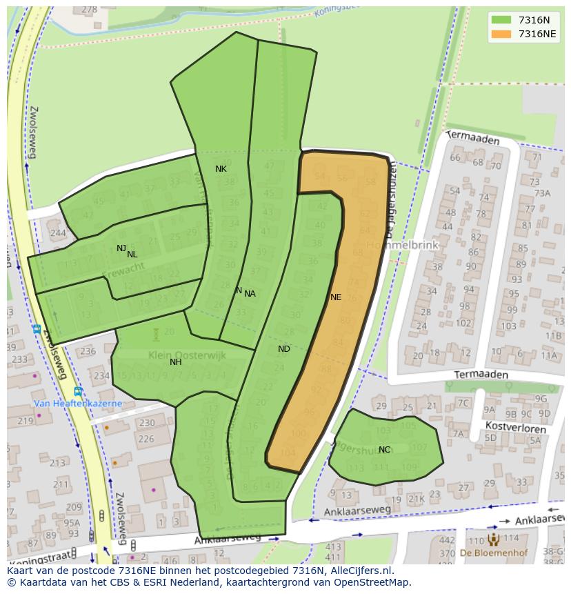 Afbeelding van het postcodegebied 7316 NE op de kaart.
