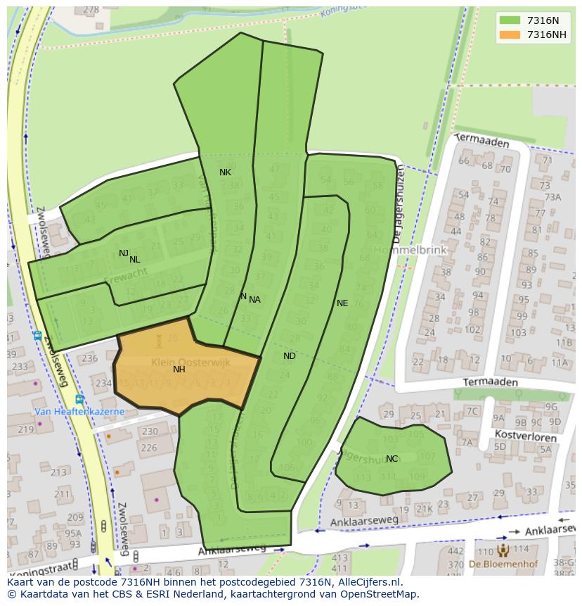 Afbeelding van het postcodegebied 7316 NH op de kaart.