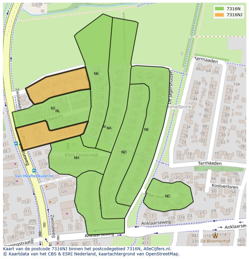 Afbeelding van het postcodegebied 7316 NJ op de kaart.
