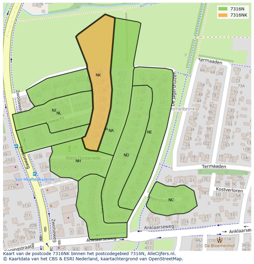 Afbeelding van het postcodegebied 7316 NK op de kaart.