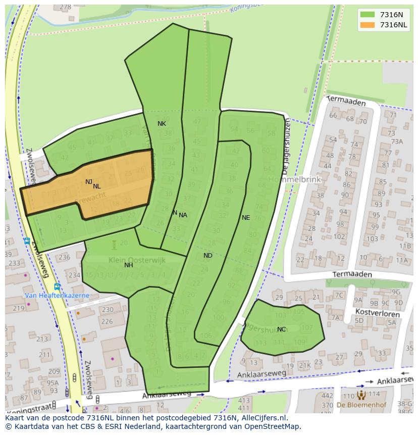 Afbeelding van het postcodegebied 7316 NL op de kaart.
