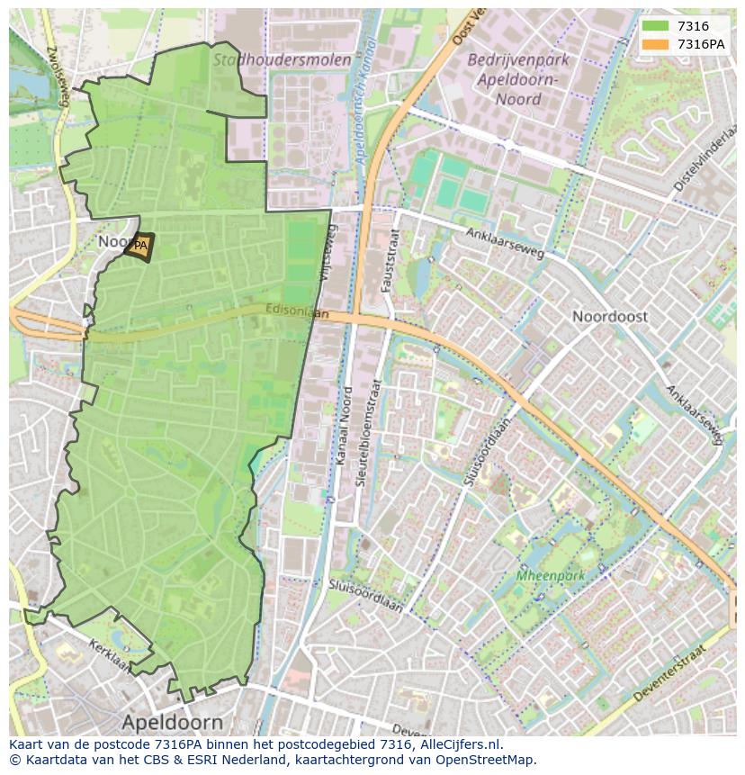 Afbeelding van het postcodegebied 7316 PA op de kaart.