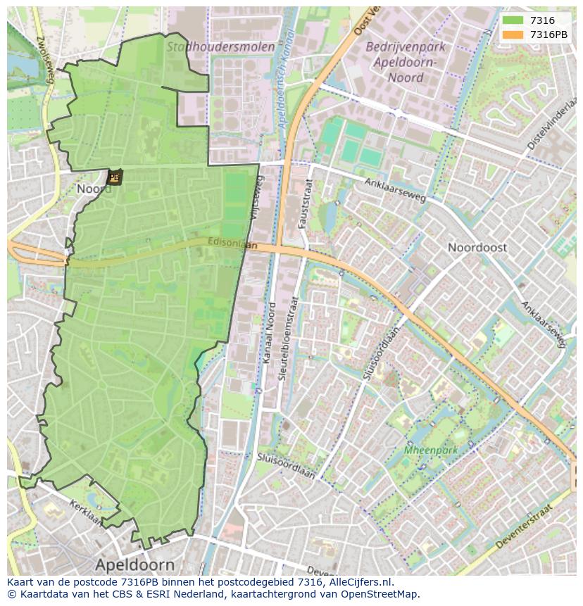 Afbeelding van het postcodegebied 7316 PB op de kaart.