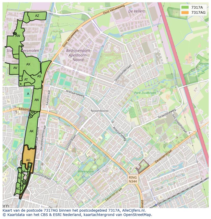 Afbeelding van het postcodegebied 7317 AG op de kaart.