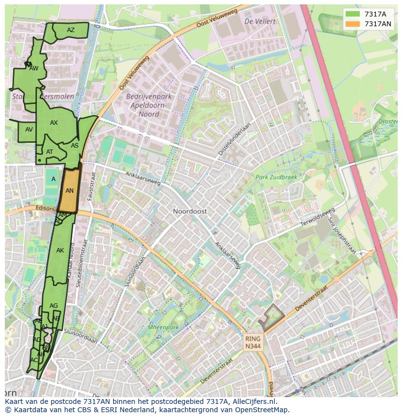Afbeelding van het postcodegebied 7317 AN op de kaart.
