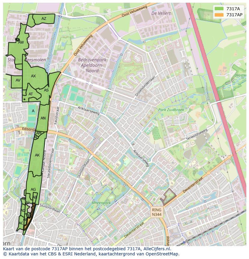 Afbeelding van het postcodegebied 7317 AP op de kaart.