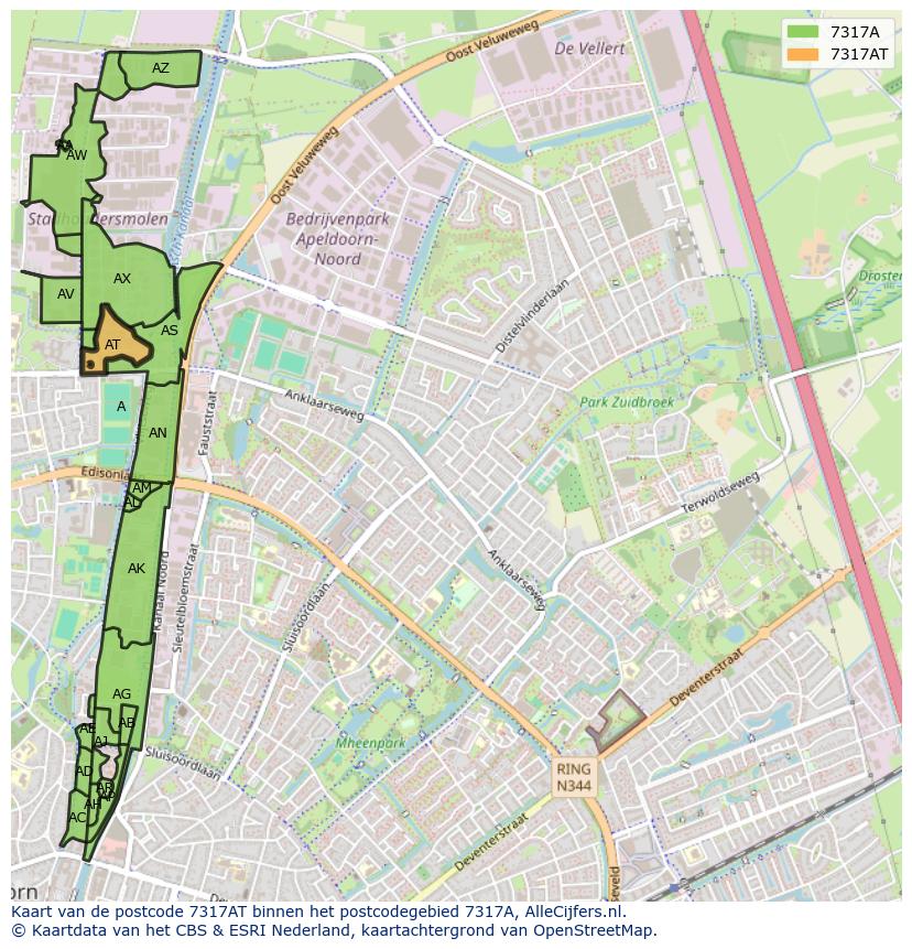 Afbeelding van het postcodegebied 7317 AT op de kaart.