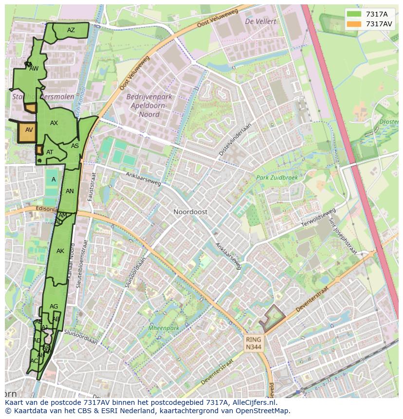 Afbeelding van het postcodegebied 7317 AV op de kaart.