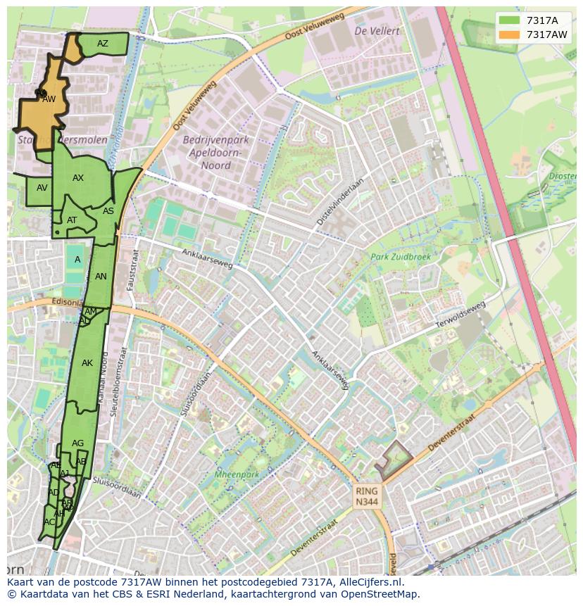 Afbeelding van het postcodegebied 7317 AW op de kaart.