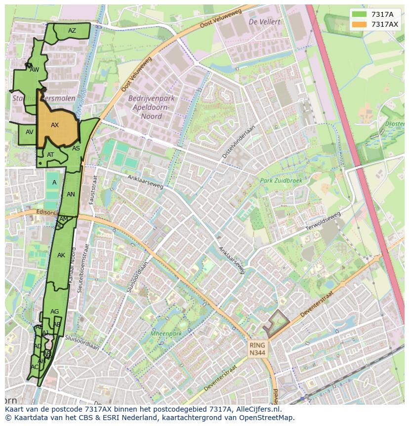 Afbeelding van het postcodegebied 7317 AX op de kaart.