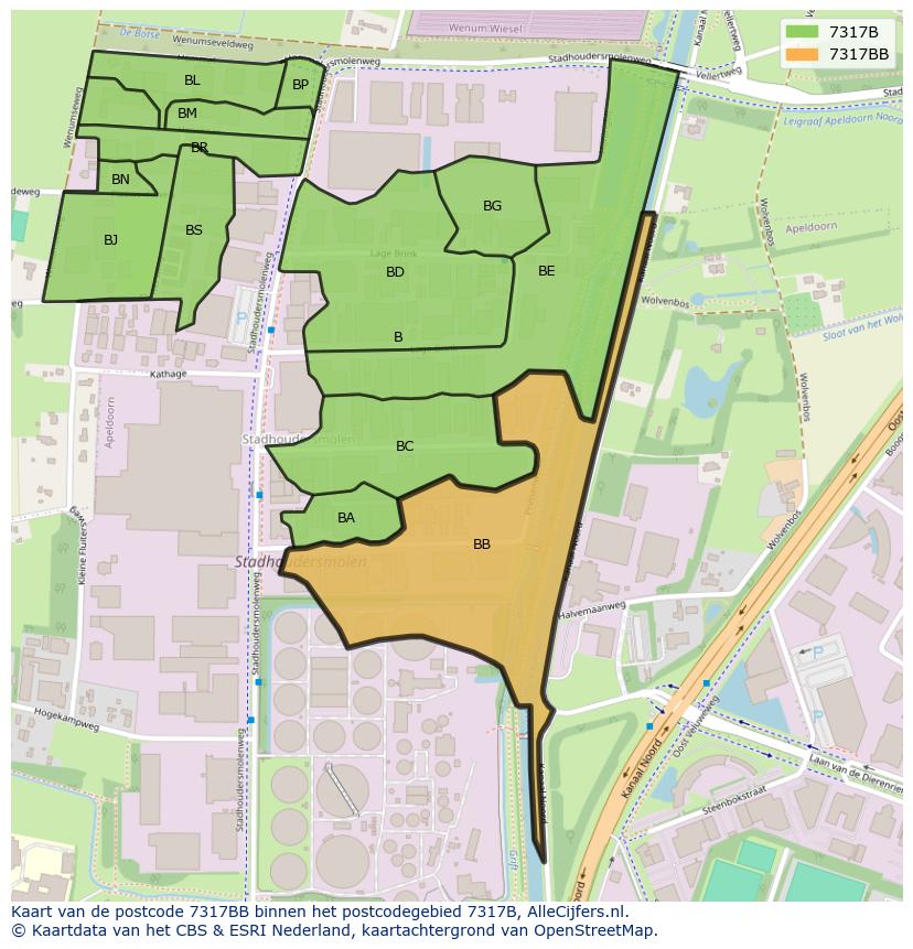 Afbeelding van het postcodegebied 7317 BB op de kaart.