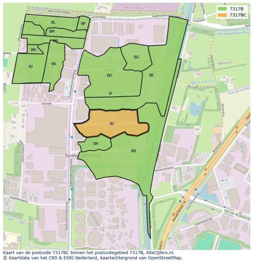 Afbeelding van het postcodegebied 7317 BC op de kaart.