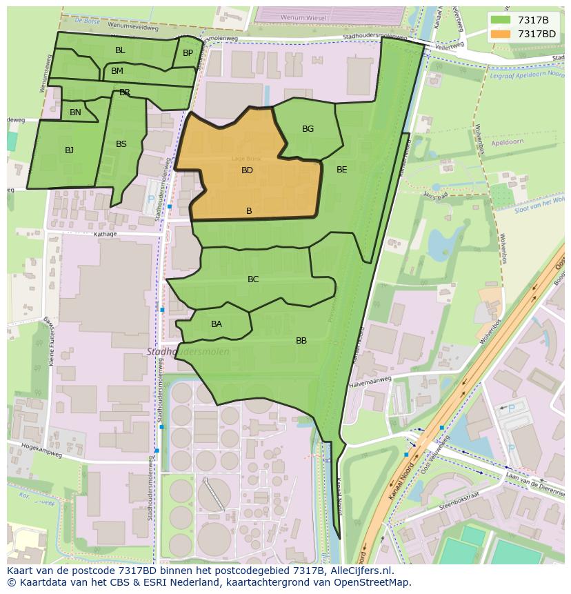 Afbeelding van het postcodegebied 7317 BD op de kaart.