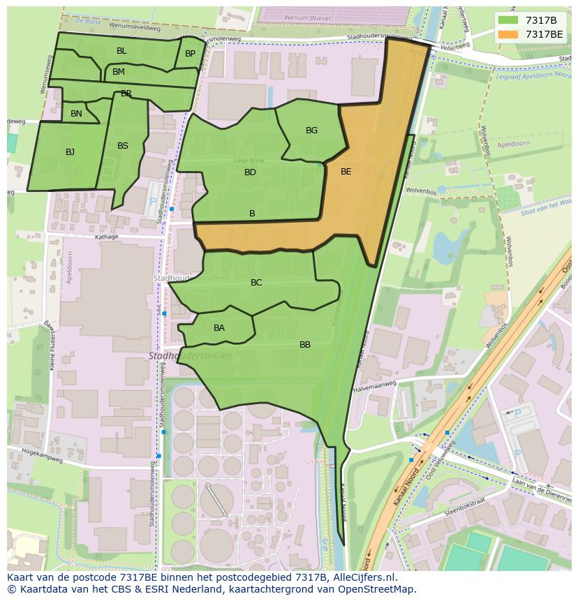 Afbeelding van het postcodegebied 7317 BE op de kaart.