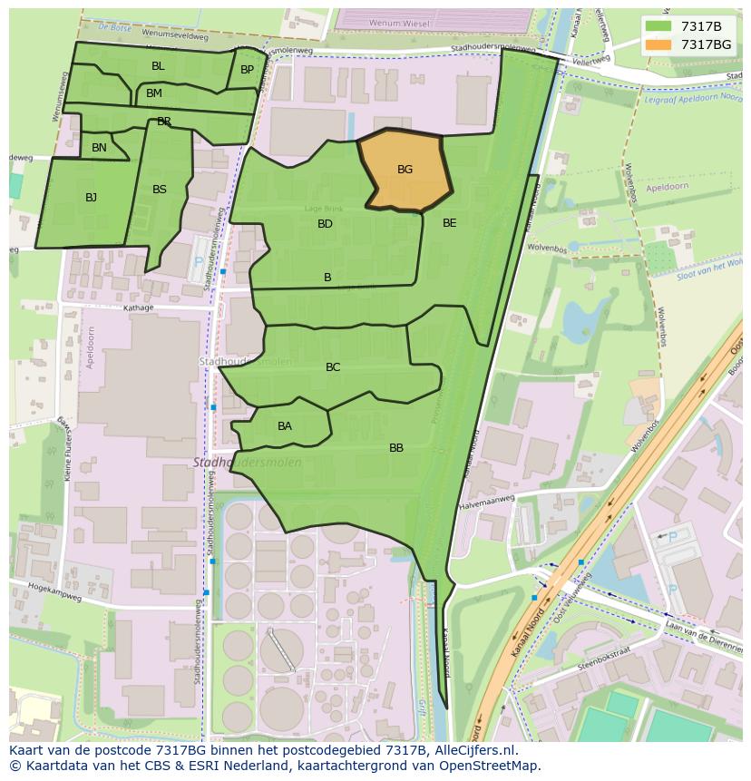 Afbeelding van het postcodegebied 7317 BG op de kaart.