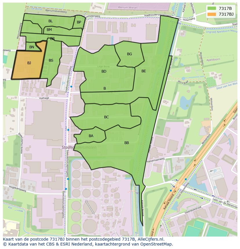 Afbeelding van het postcodegebied 7317 BJ op de kaart.