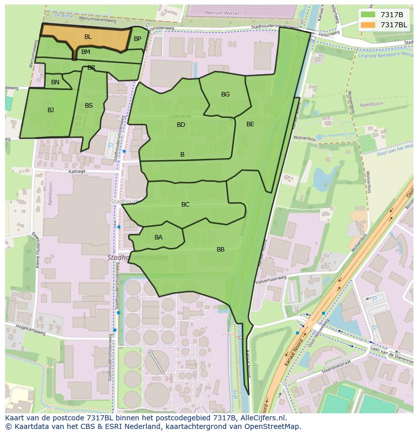 Afbeelding van het postcodegebied 7317 BL op de kaart.