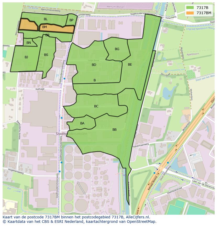 Afbeelding van het postcodegebied 7317 BM op de kaart.