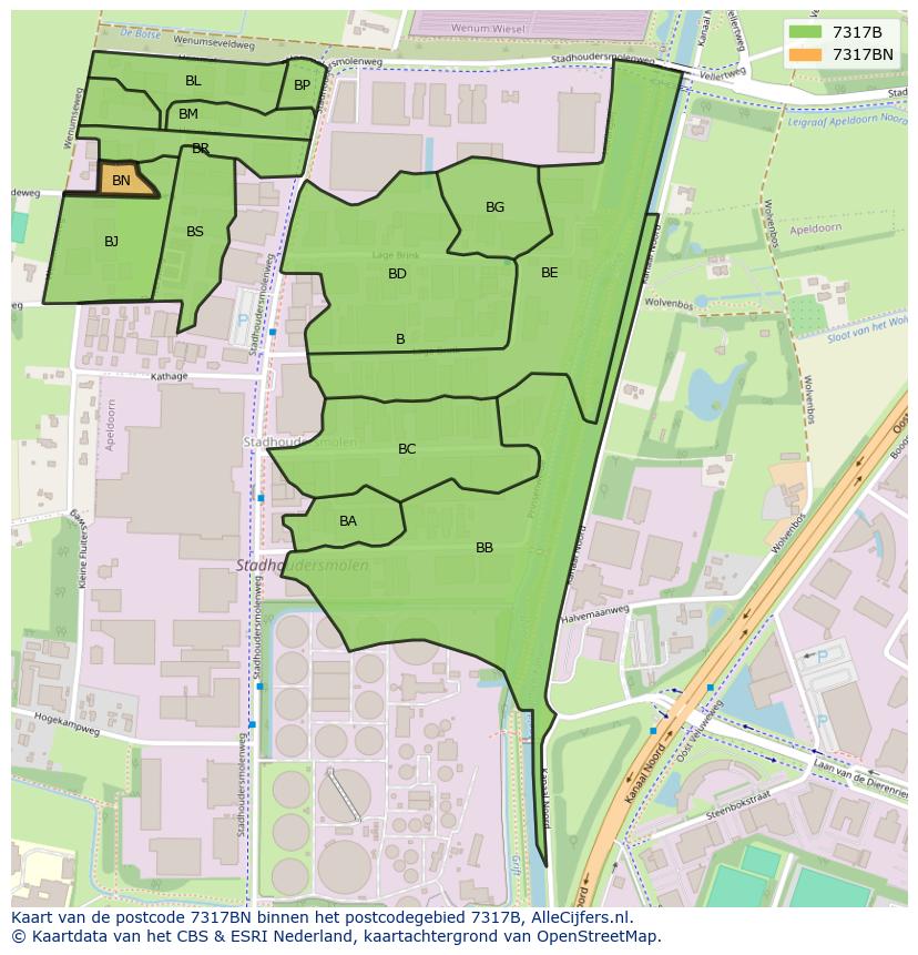 Afbeelding van het postcodegebied 7317 BN op de kaart.