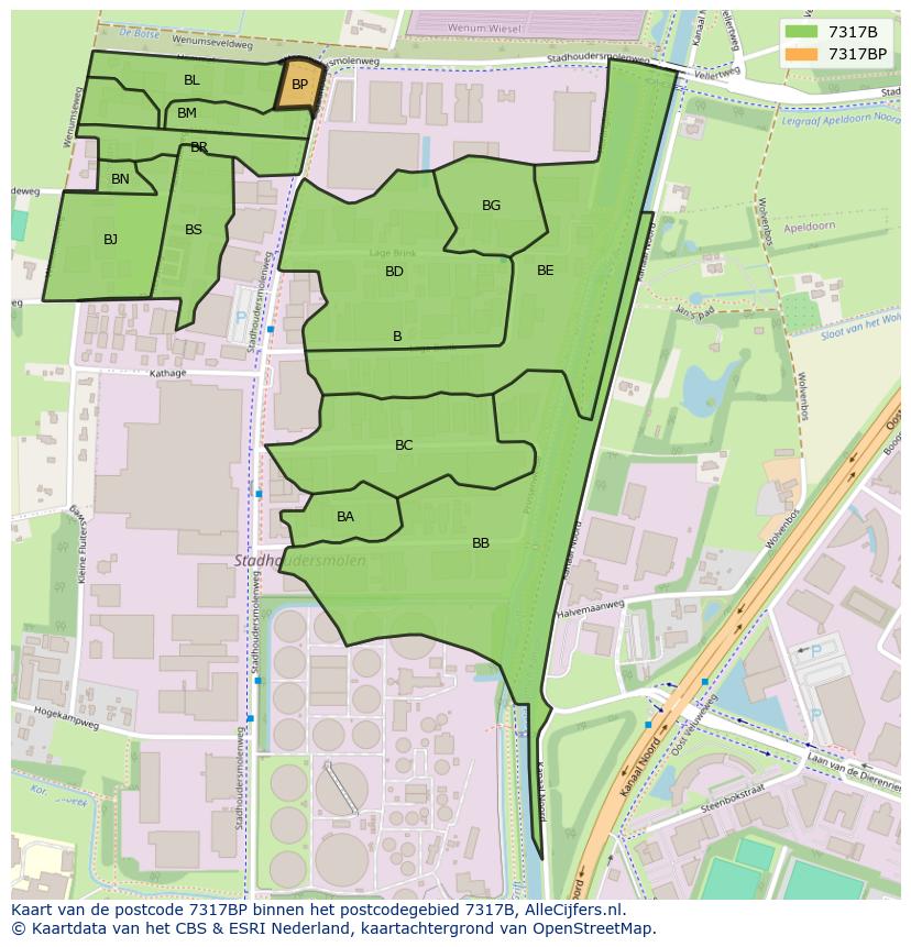 Afbeelding van het postcodegebied 7317 BP op de kaart.