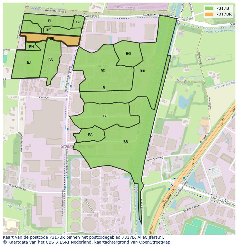 Afbeelding van het postcodegebied 7317 BR op de kaart.