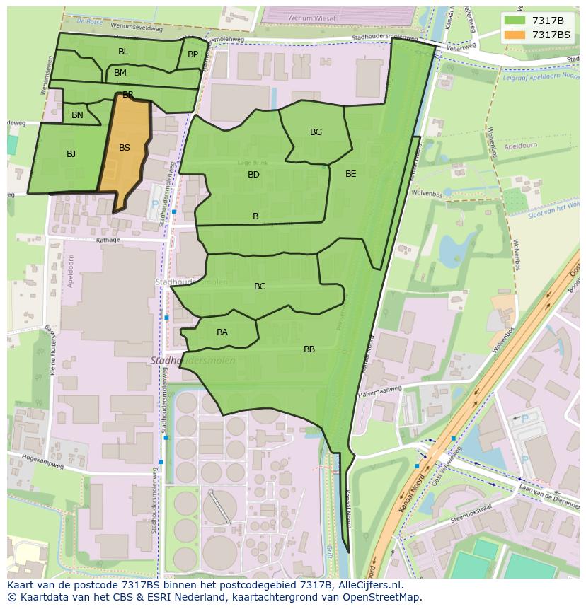 Afbeelding van het postcodegebied 7317 BS op de kaart.