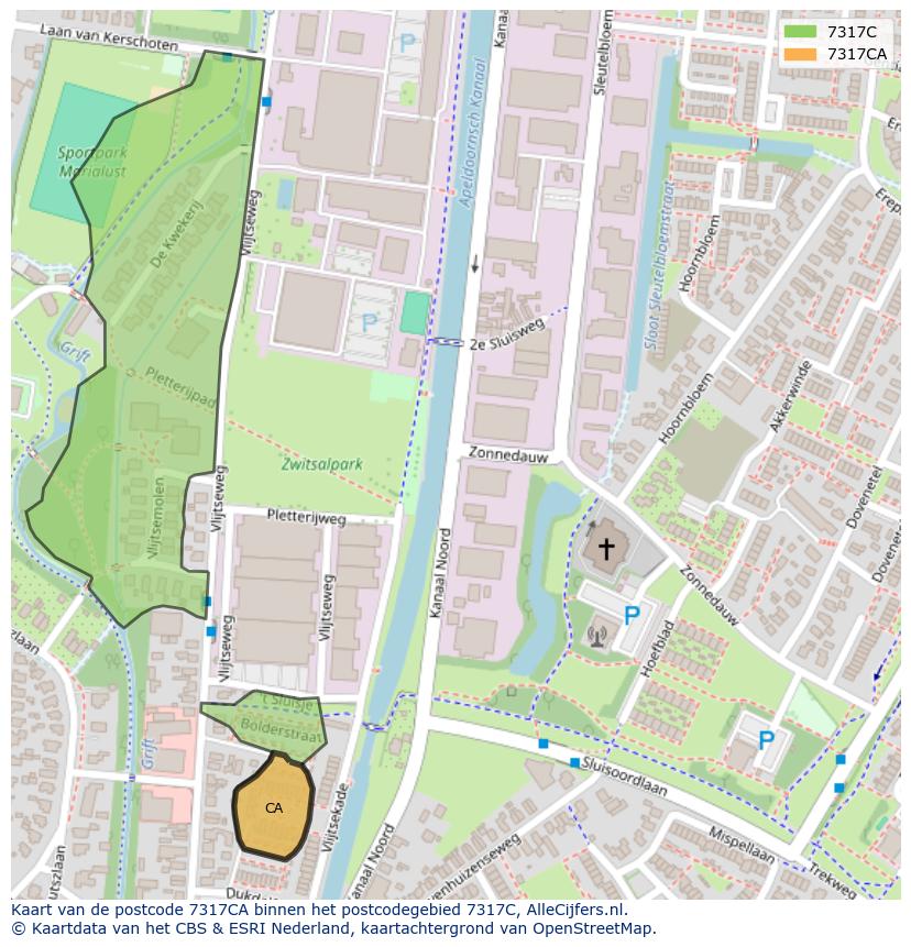Afbeelding van het postcodegebied 7317 CA op de kaart.