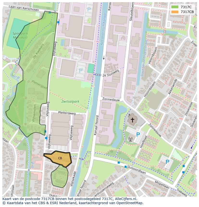 Afbeelding van het postcodegebied 7317 CB op de kaart.