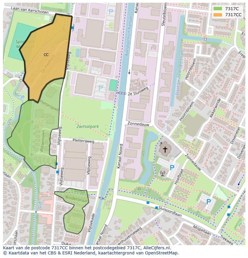 Afbeelding van het postcodegebied 7317 CC op de kaart.