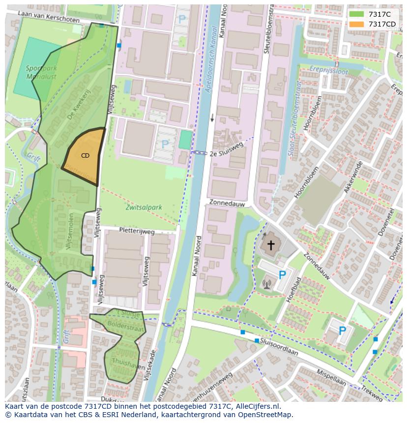 Afbeelding van het postcodegebied 7317 CD op de kaart.