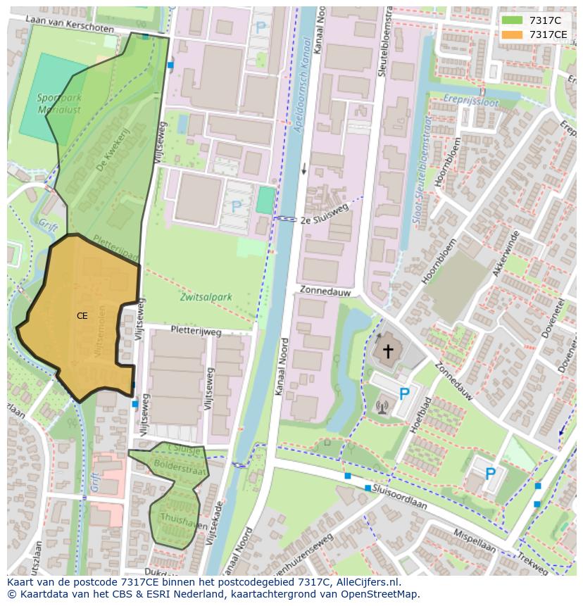 Afbeelding van het postcodegebied 7317 CE op de kaart.