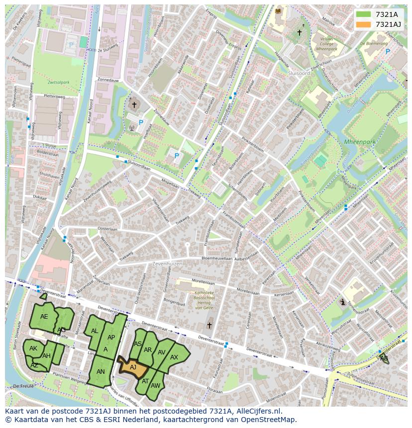 Afbeelding van het postcodegebied 7321 AJ op de kaart.