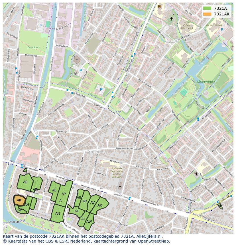 Afbeelding van het postcodegebied 7321 AK op de kaart.