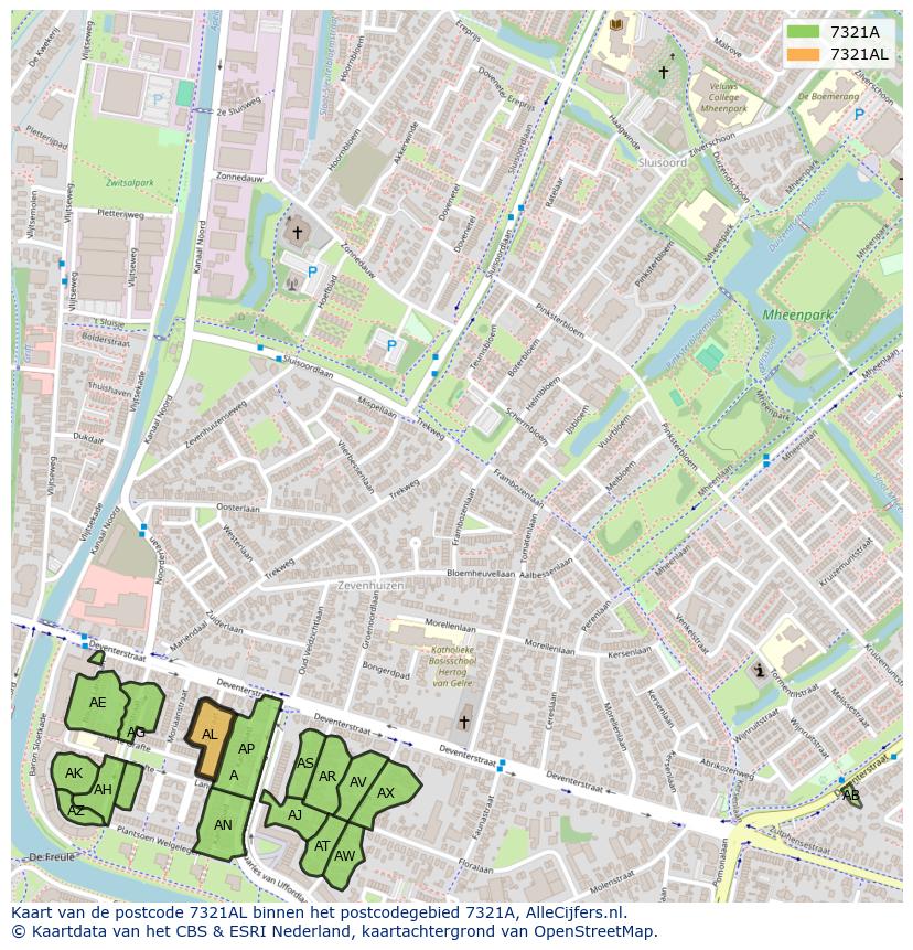 Afbeelding van het postcodegebied 7321 AL op de kaart.