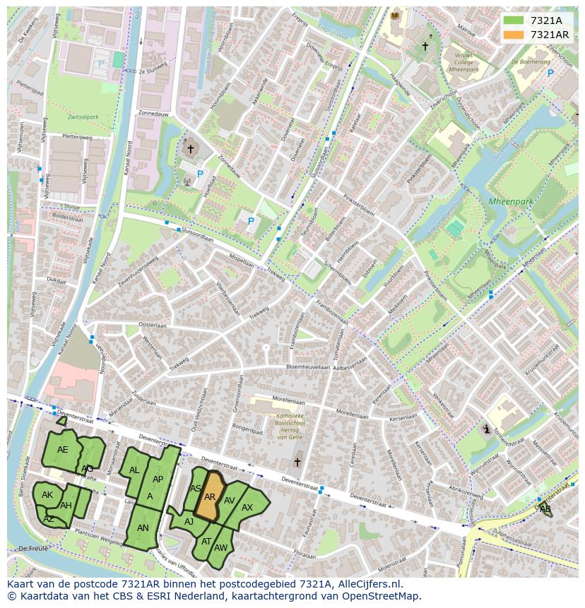 Afbeelding van het postcodegebied 7321 AR op de kaart.
