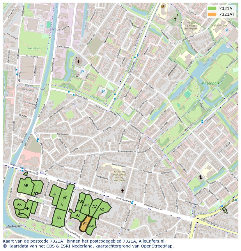 Afbeelding van het postcodegebied 7321 AT op de kaart.